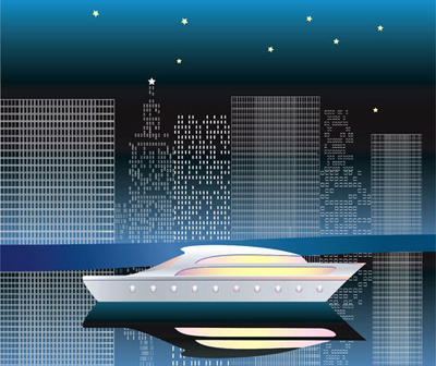 ship sailing on water in front of city
